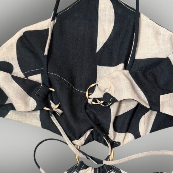 Luxxel Black White Abstract Print Maxi Dress Cutout Ring Detail Size L - Picture 6 of 8